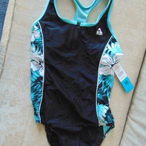 Gerry 1 Piece Girl's Swimsuit SZ 16 NWT Blk/Grn